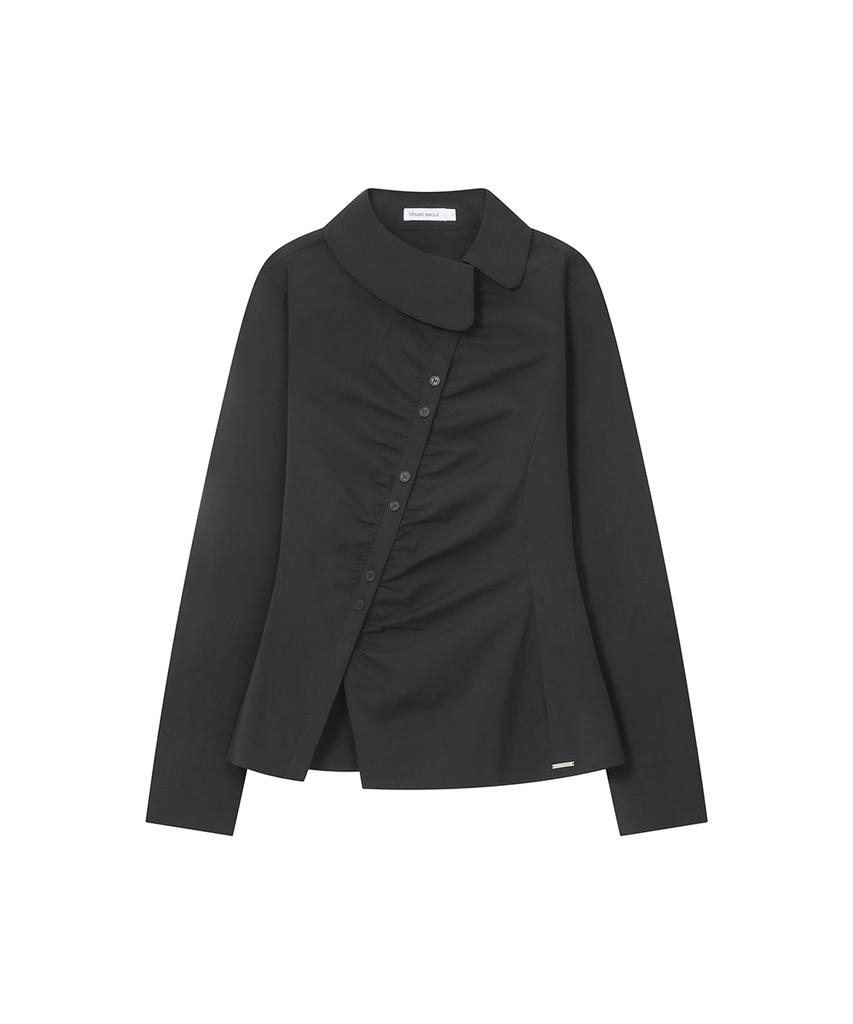 MISEKI SEOUL [Ray Pick] Asymmetric Shirring Button Shirt Black