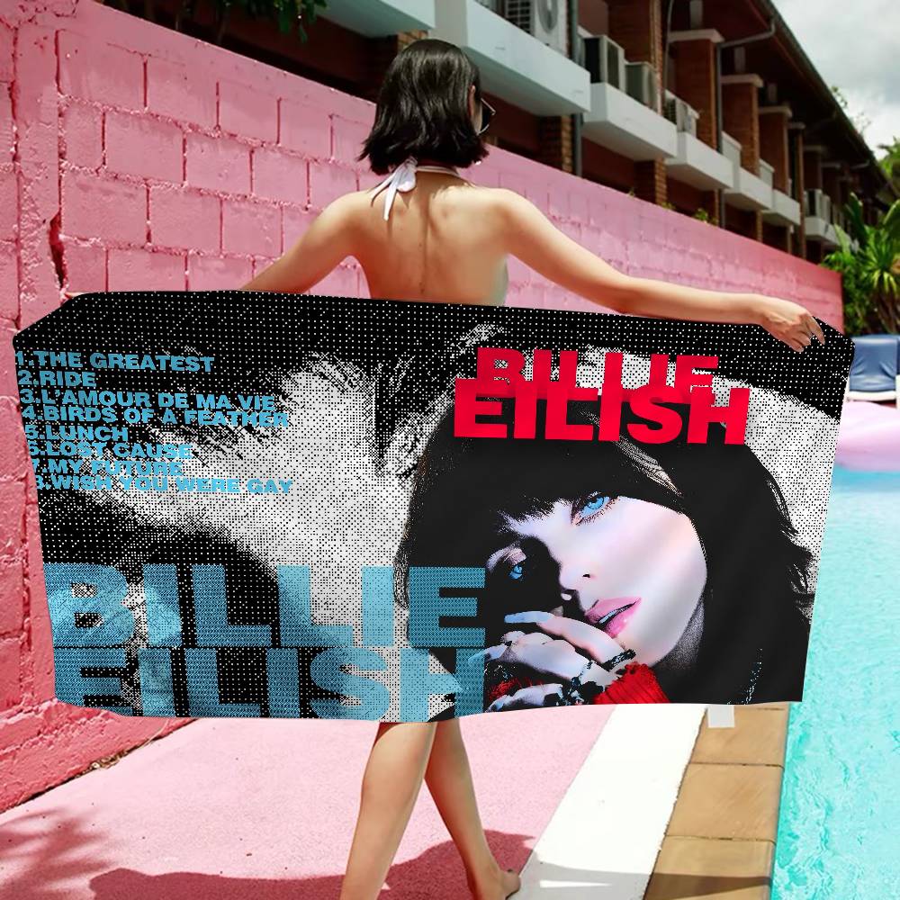 Hot Singer B-Billies E-EilishS Microfiber Beach Towel Absorbent Quick Dry Soft Yoga Swimming Resort Mountain Climbing Towel W30*H60(CM)