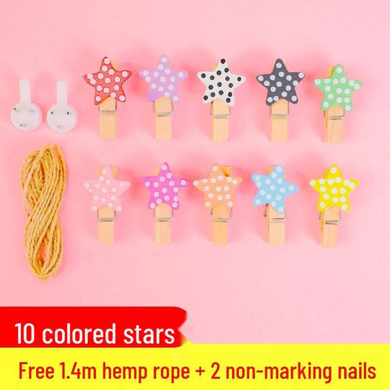 Colorful Heart Wooden Clips with Hemp Rope for Classroom or Photo Wall Decoration