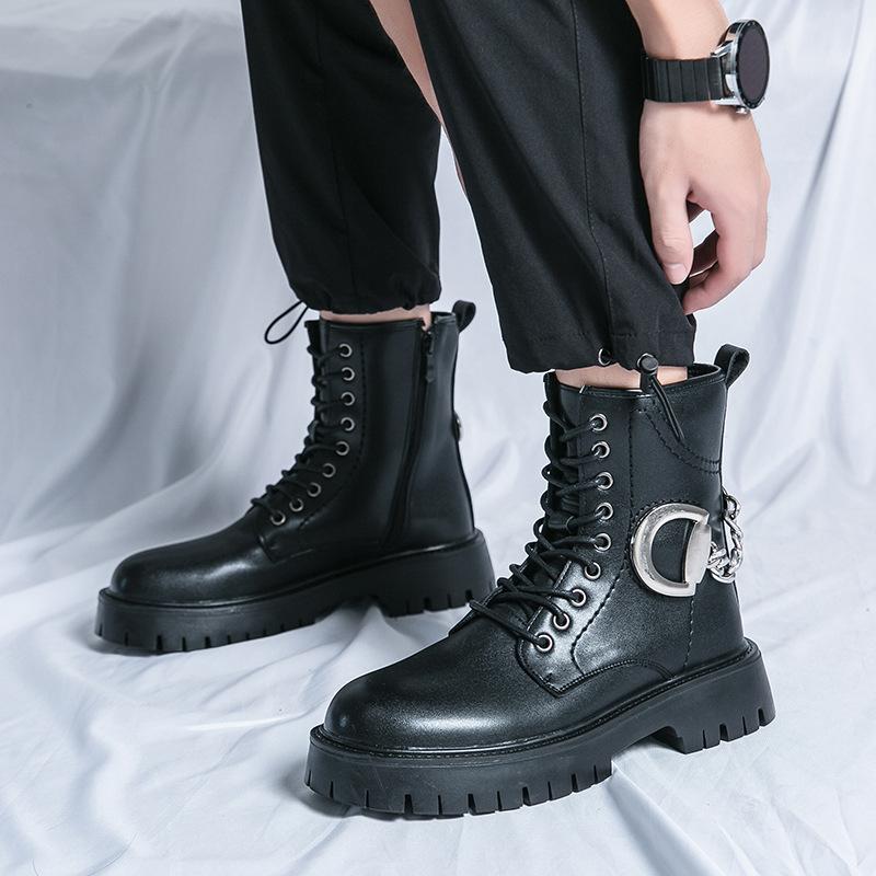 Autumn and winter new high-top Martin boots men's shoes British style tooling black short boots casual trend locomotive leather boots