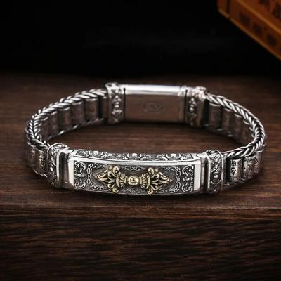 Zilveren armband Heren Persoonlijkheid Stijl Retro Creatief Handgeweven Zes-karakter Mantra Vat Kralenketting voor Vriendje Cadeau