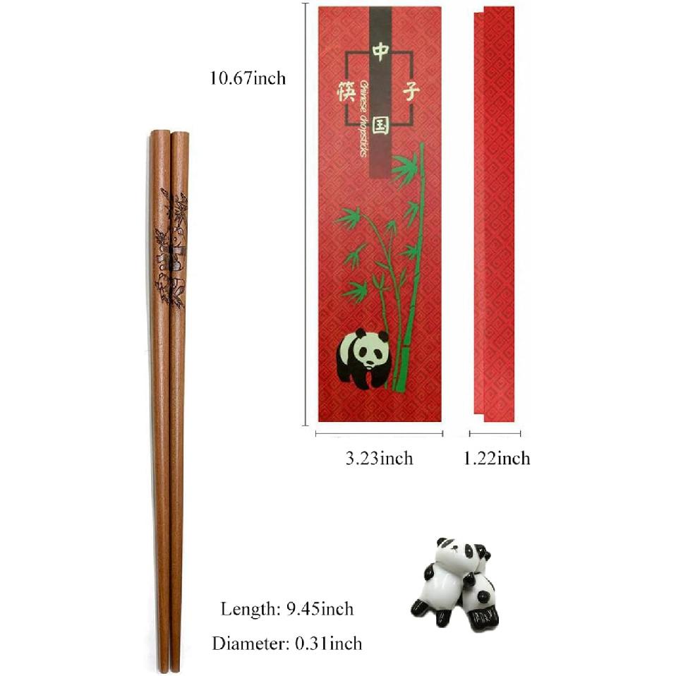 Cute Panda Chopsticks,Reusable Wooden Chopsticks Set with Ceramic Chopsticks Holder and Red Gift Case for Wedding,Anniversary,Birthday Presents 2
