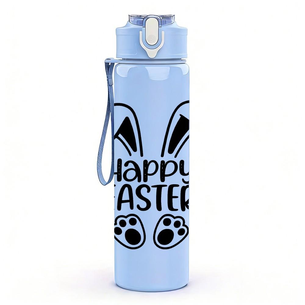 1PC Happy Easter Bunny Ear Logo 750ml Color Plastic Sports Water Bottle Leakproof Flip Straw Lid Suitable for Sports Office Home Use