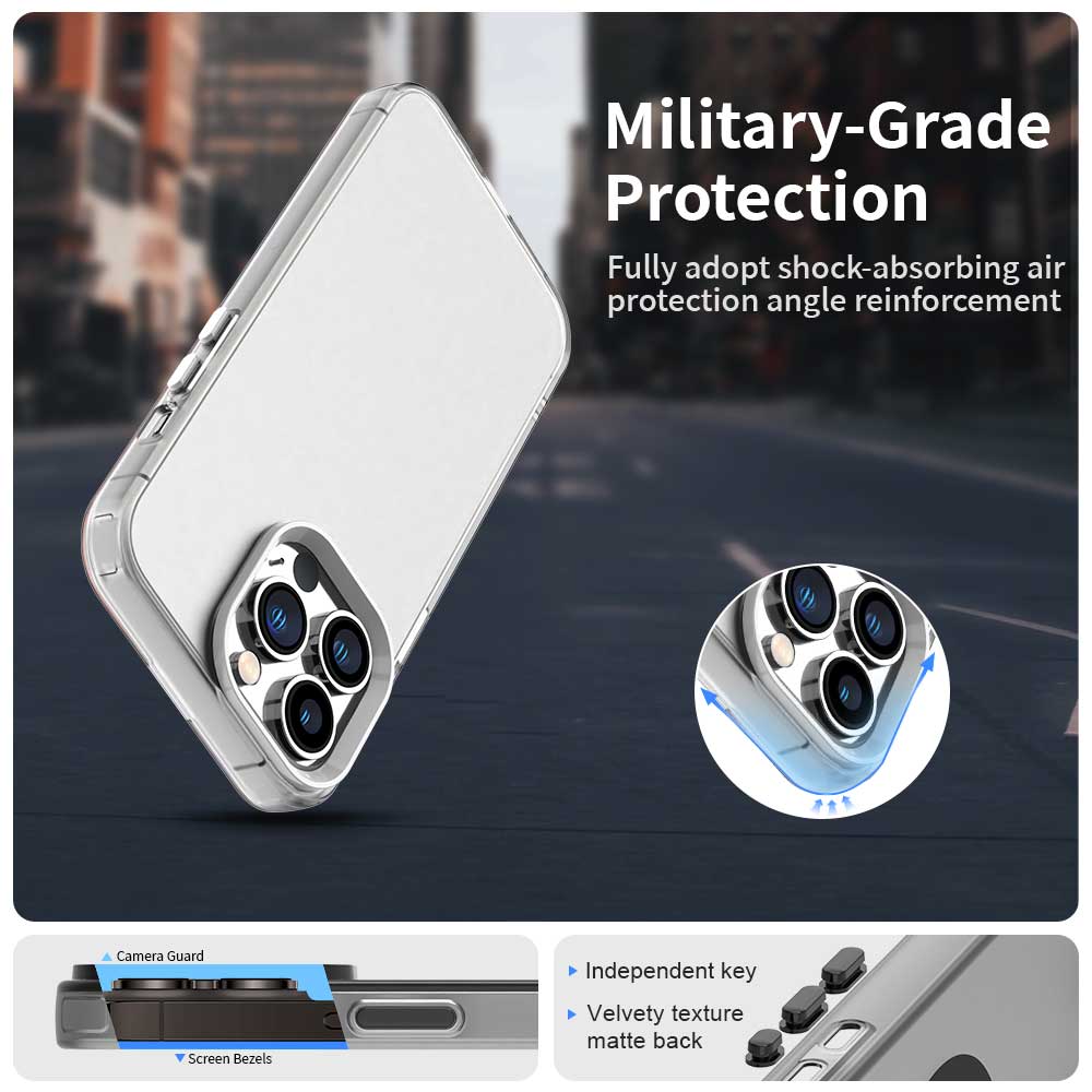 

For iPhone 15 Pro Case PC+TPU+PET Matte Anti-Drop Phone Back Cover White