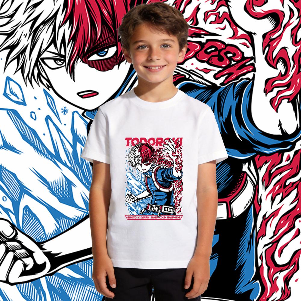 Boys Girls Cotton T Shirt My Hero Academia Shoto Anime Print Kids Casual Short Sleeve Top Soft Breathable Summer Clothing