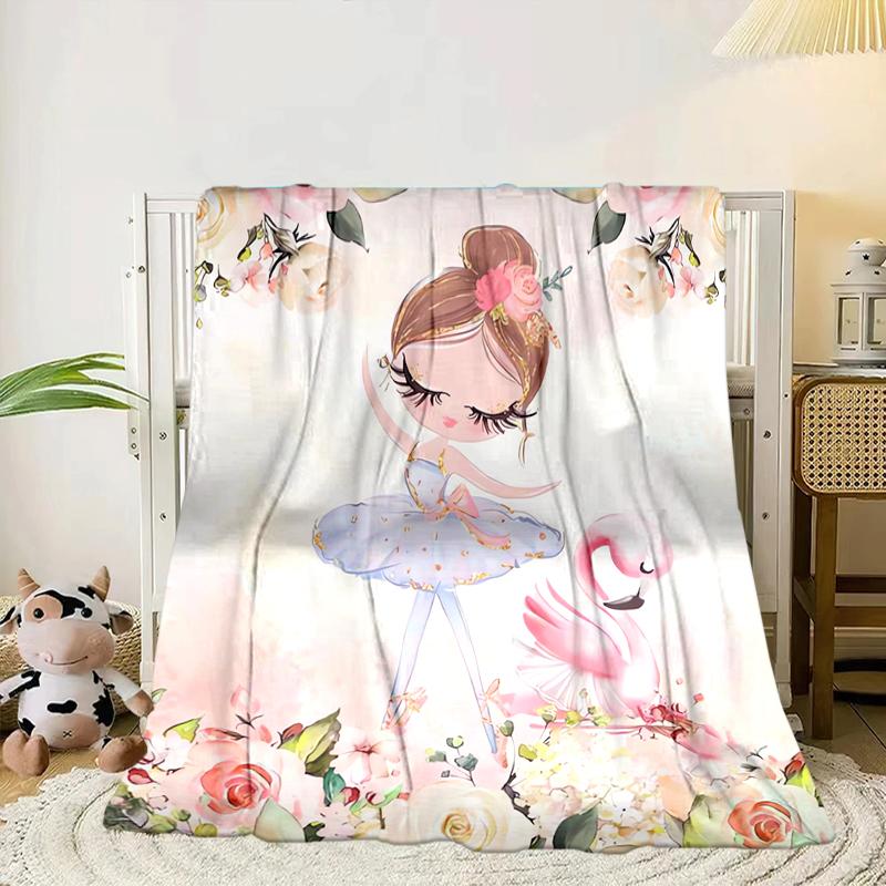 Ballerina In Pink Flowers Blanket Flannel Blanket for Bed, Sofa, Camping, Hiking, Picnic Essentials, Gift for Family Fan Gifts