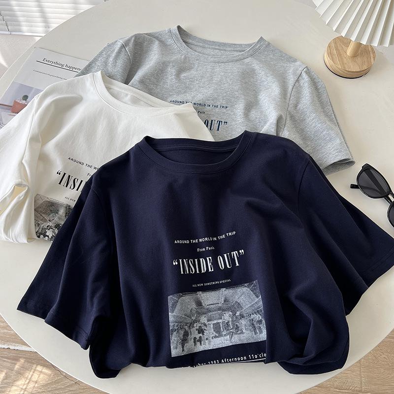 

Retro American Print Short Sleeve T-Shirt – Casual Loose Fit, Crew Neck, Versatile Summer Top One Size