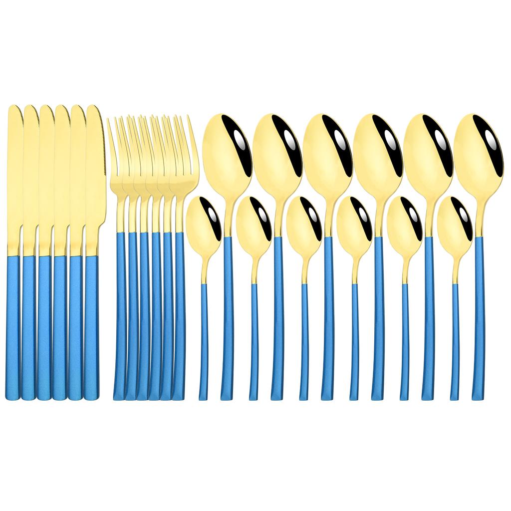 24Pcs Cutlery Set Stainless Steel Dinnerware Knives Fork Spoon Dinner Tableware Party Kitchen Flatware Silverware Set