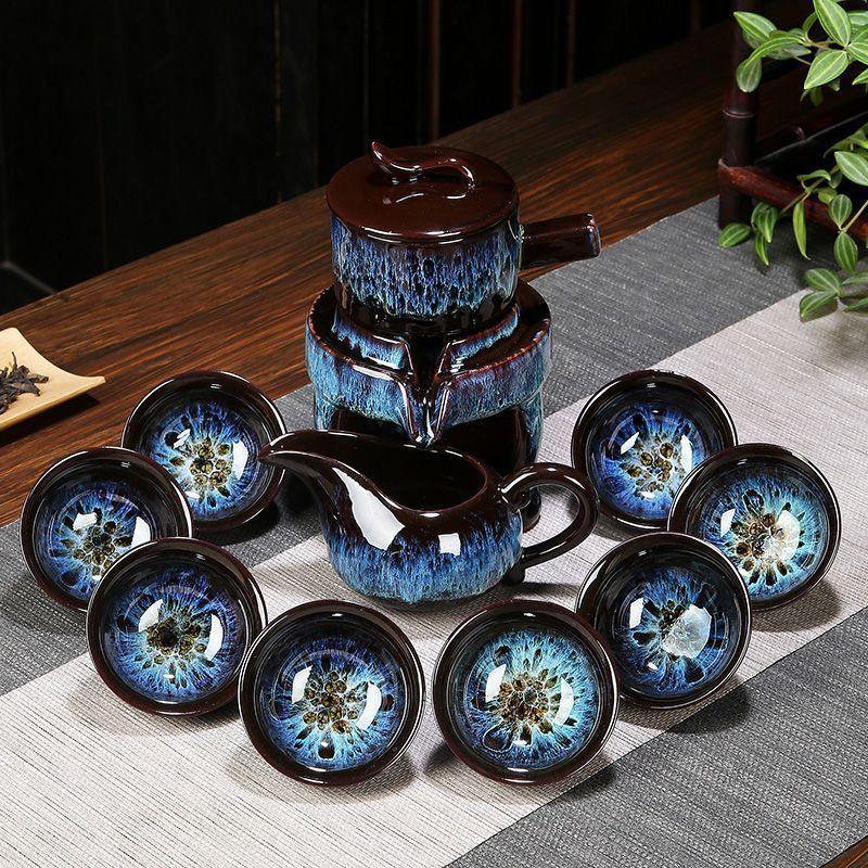 Set de 8 bucăți Seturi de ceai semi-automate Set de ceai din lut violet din ceramică chinezească Ceai de ceai Set de ceainic Kung Fu