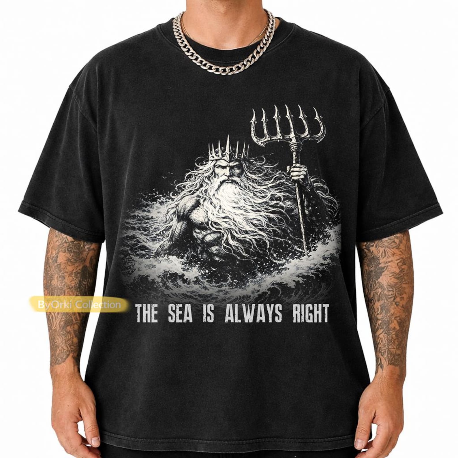 Vintage Ulmo Silmarillion Inspired T shirt, Lord of the Sea , Tolkien Fantasy Illustration Tee XL