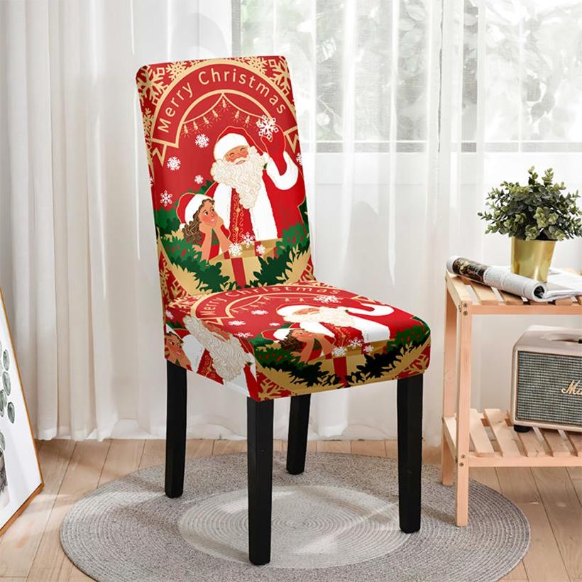 Protiskluzové Elastické Potahy na Jídelní Židle Trendy Roztomilé Potahy na Židle Santa Sněhulák Vánoční Atmosféra Dekorace