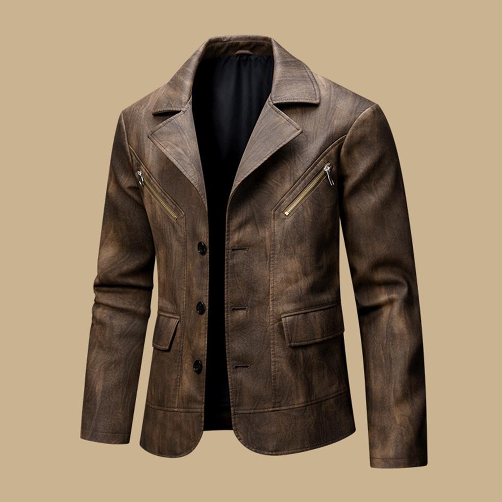 Men's Large Lapel Casual Suit Slim Fit Jacket Men's PU Leather Jacket Suit