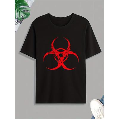 Europäische Größen Biohazard-Symbol Aufdruck T-Shirt, T-Shirts Für Männer, Lässiges Kurzarm-T-Shirt Für Sommer Frühling Herbst, Oberteile Als Geschenke