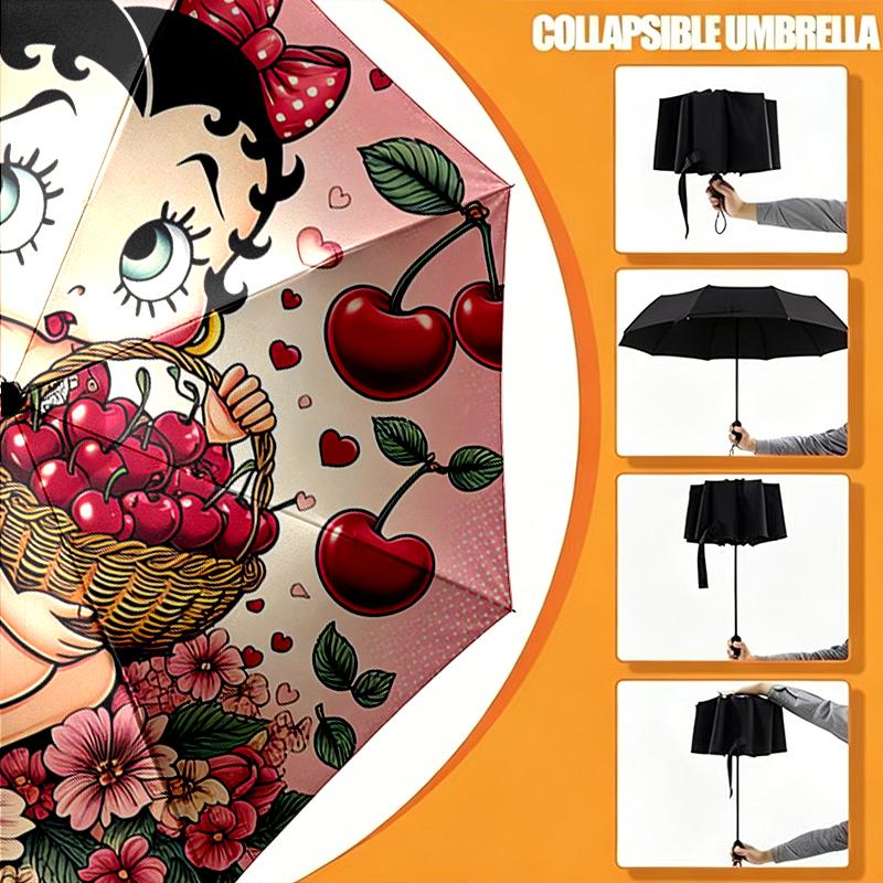 1pc Sturdy 8-Bone Auto Umbrella, Betty Boop Umbrella, Digital Printed, Foldable Umbrella for On-the-Go Outdoor Use