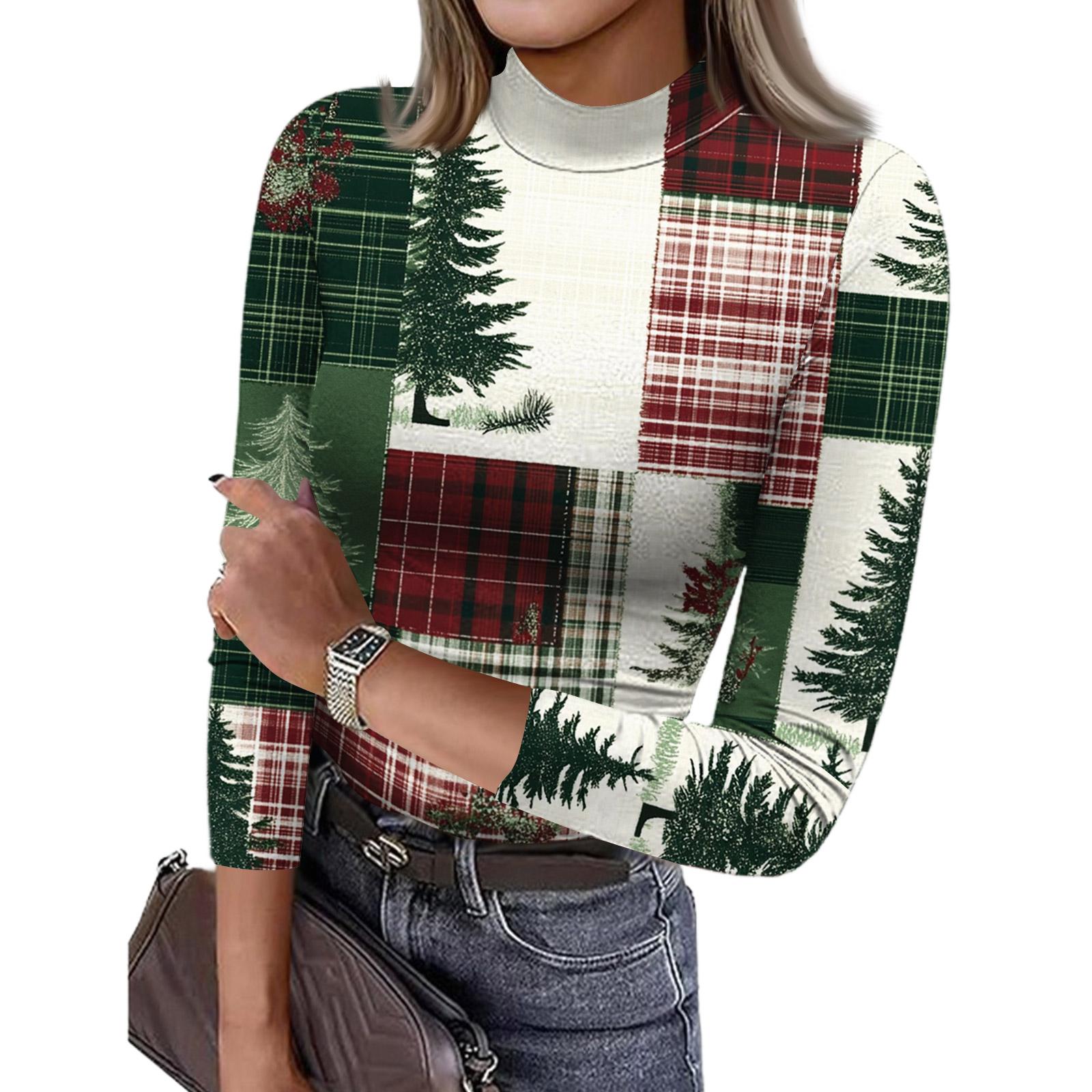 

Women s Slim Bottom T-shirt Fashion Casual Christmas Printing Round Neck Pullover 3/4 Sleeve Top XL білий