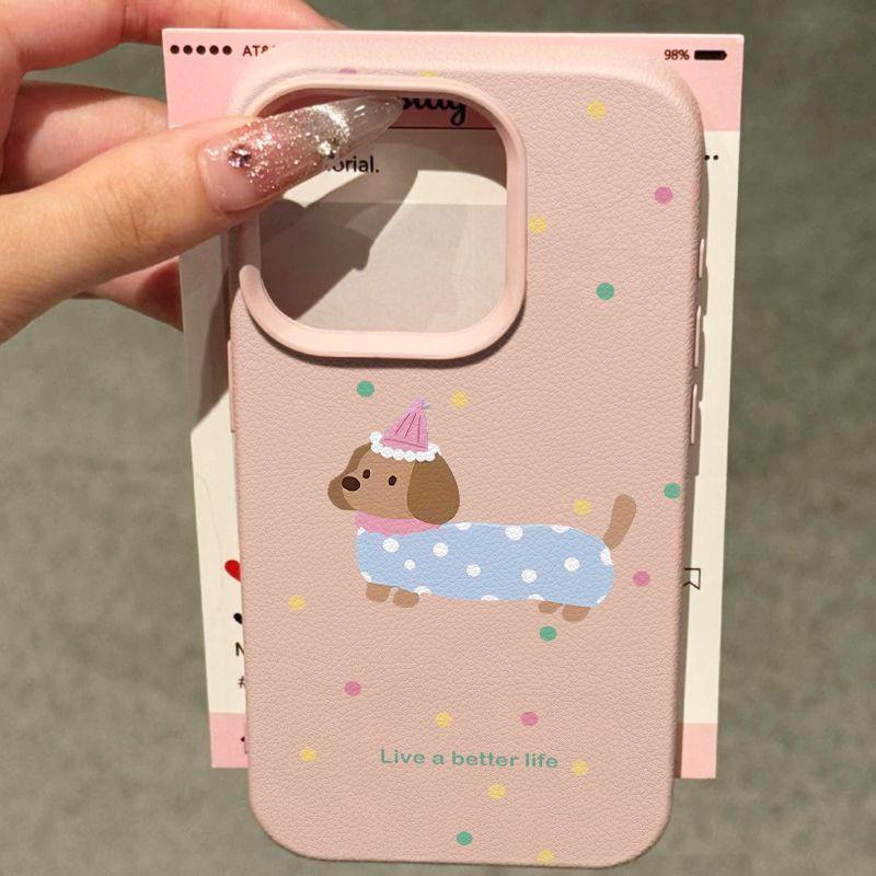 Polka Dot Dachshund Dog Suitable for Apple 16promax Mobile Phone Case IPhone 15 Protective Case 14 13 Soft 12 Leather Pattern