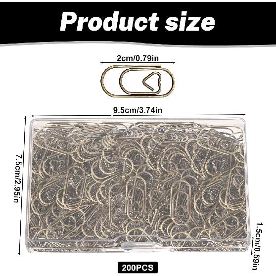 200 Pcs Love Heart Shaped Paper Clips 0.78-inch Small Paper Clip Stainless Steel in Tinplate Paper Clips Holder Cute Mini Paperclips Decorative Paper