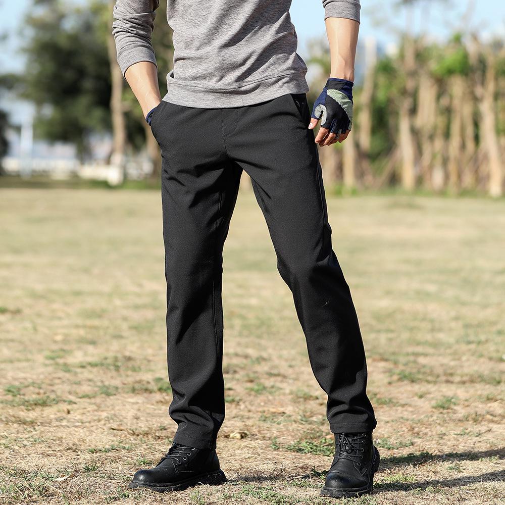 Men's Autumn/Winter Outdoor Windbreaker Softshell Pants - Fleece-Lined, Warm, Breathable, Straight-Leg Design.