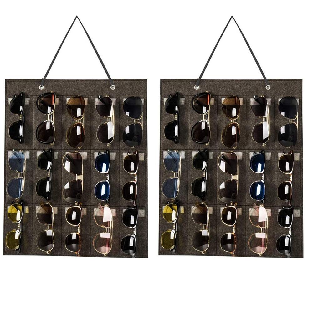2Pcs 15 Slots Sunglasses Display Hanging Bag Wall-Mounted Hairhoop Storage Holder  Rack