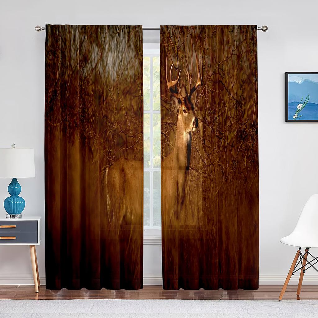 Sika Deer Nature Autumn Forest Wildlife Sheer Voile Curtain for Living Room Bedroom Kitchen Modern Tulle Window Treatment Decor