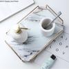 Nordische Marmorierung Aufbewahrungstablett Glas Dessertteller Rechteckig Lebensmittel Tee-Set Organisieren Platte Metallrahmen Griff Abnehmbares Tablett