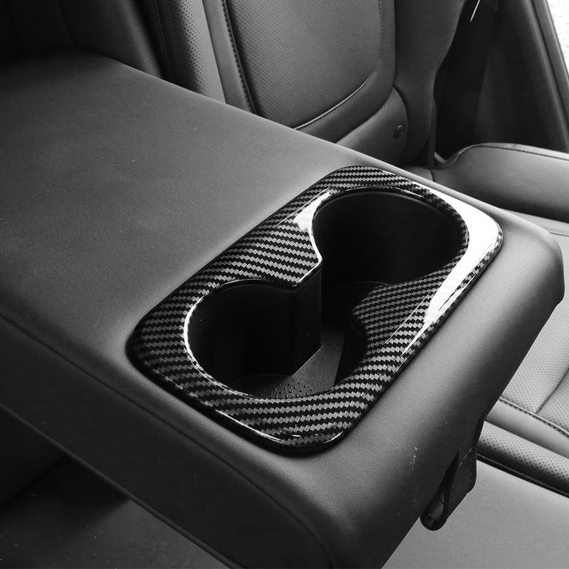 Carbon Fiber Style ABS Rear Row Passenger Seat Water Cup Holder Frame Cover Trim For Hyundai Tucson NX4 -2026 Accessories