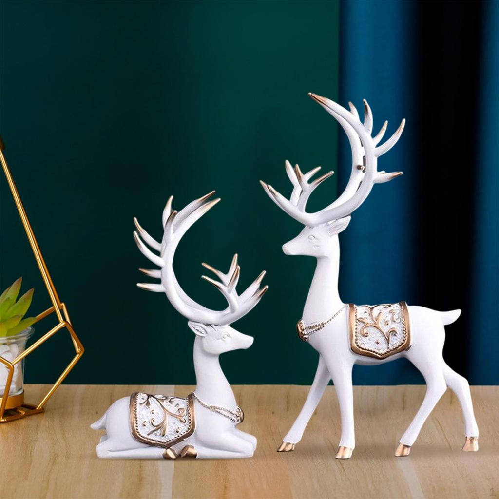 European Style Reindeer Statue, Deer Figurine Ornament Resin Collection Craft Animal Sculpture for