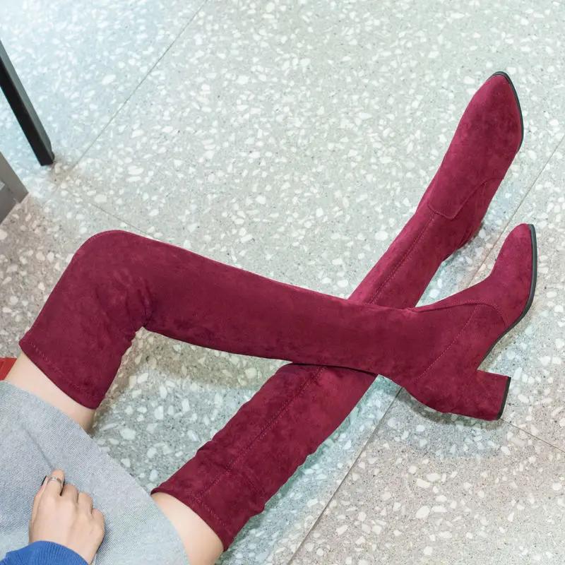 Knee High Shaft Shoes Woman Pointed Toe Middle Heel Long Boots for Women Large Size Warm Comfortable and Elegant Pu Sale Quality