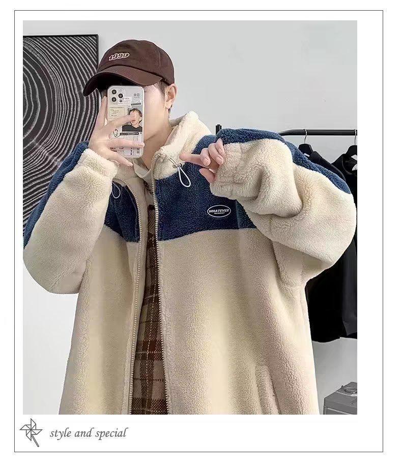 2023 Herren Trend Lammfell Reißverschlussmantel - Einfarbig, Stehkragen, Verdickt und Stilvoll