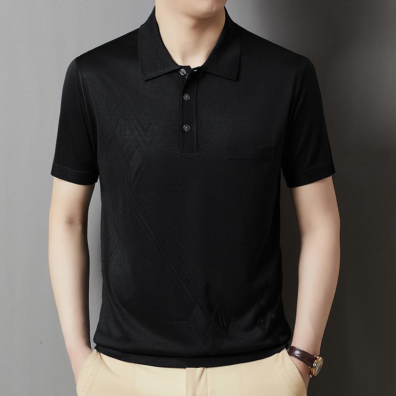 Ice Silk Short Sleeve T-Shirt Men'S Thin Solid Color Medium Casual Lapel Men'S Polo