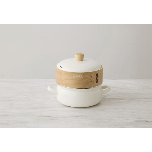 Fuji Enamel Pot with Steamer, 18cm, Greige, SER-18W.GG