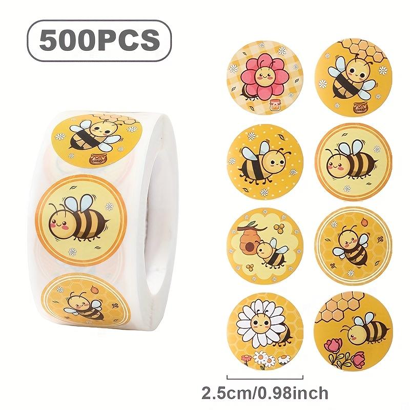 500pcs/roll, Bee Round Stickers,Yellow Bee Pattern, Bee Theme Party Cartoon Stickers,Decor,Happy Birthday Party Decoration