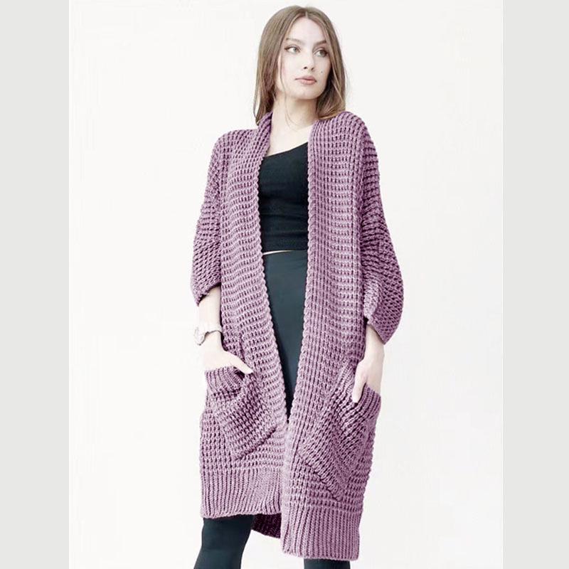 Damen Herbst/Winter Langer Strickcardigan - Einfarbig, Locker geschnittener Pullovermantel
