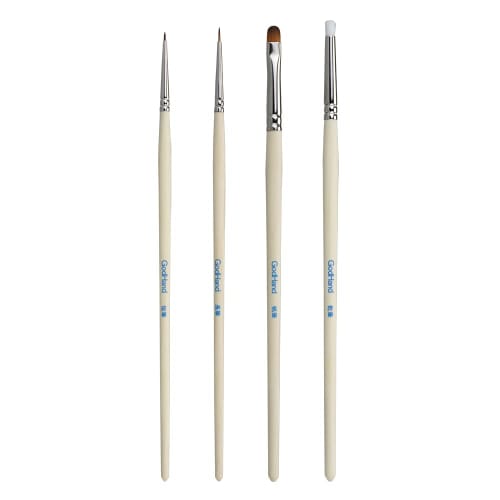 GodHand Shinfude Sennin Brush Set of 4 (Short Brush, Long Brush, Sail Brush, Dry Brush) GH-BRSP-SN-SET Painting Brushes for Plastic Model Painting, Wh