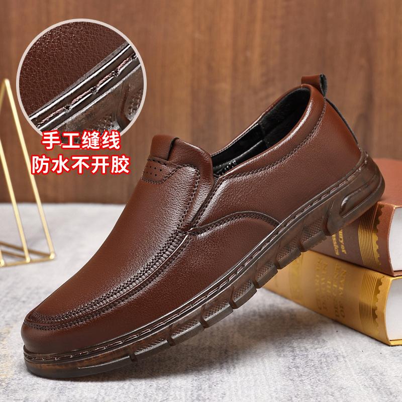 

2025 spring new men s casual leather shoes hand-stitched beef tendons breathable waterproof non-slip versatile work shoes men 38