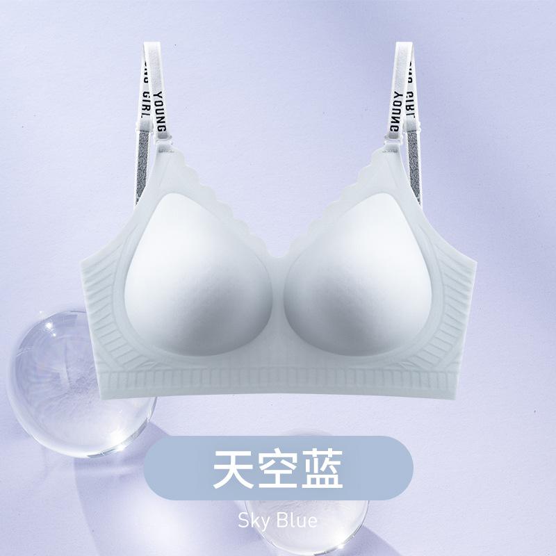 

Traceless large u-shaped beautiful back, shoulder straps can be exposed and gathered to prevent sagging, no steel ring bra photo, summer nude feeling xl38ab cup небо синє кольору