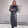 2024 Autumn Women's Motorcycle Short Leather Jacket & Long Dress Two-Piece Set
