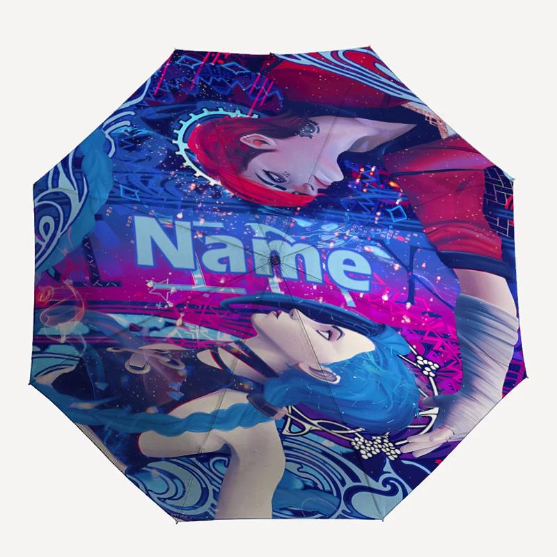Custom Name Jinx Theme Automatic Umbrella, Lightweight & Portable, 8 Rib, Perfect for Outdoor Travel, Birthdays, Christmas, Gifts.