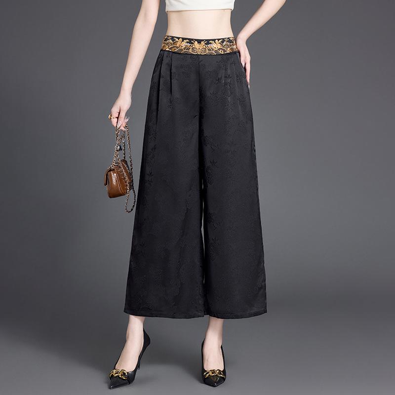 

Chic Chinese Style Mom Straight-Leg Cropped Pants - Spring/Summer High-Waist Loose Fit 2XL (suggested for 105-120 jin) чёрный