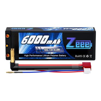 Zeee 7.6V 100C 2S 6000mAh High-Voltage LiPo Battery, High Capacity, for RC Cars, Trucks, Drones, and More (4mm Gold Plug with T-Plug)