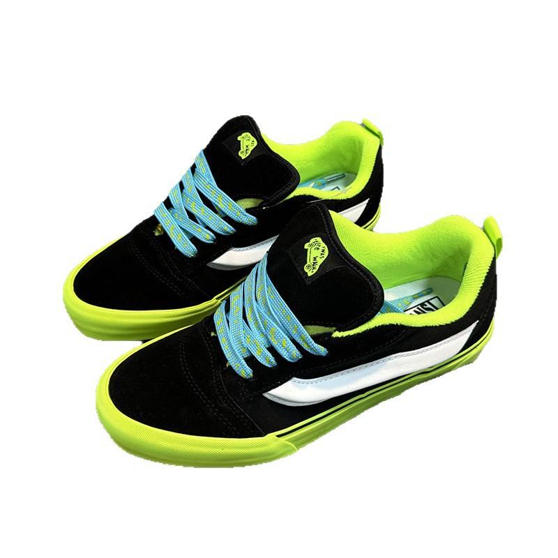 Knu skool culoare contrastantă verde fluorescent negru pantofi groși tip pâine stil stradă american cool pantofi sport casual
