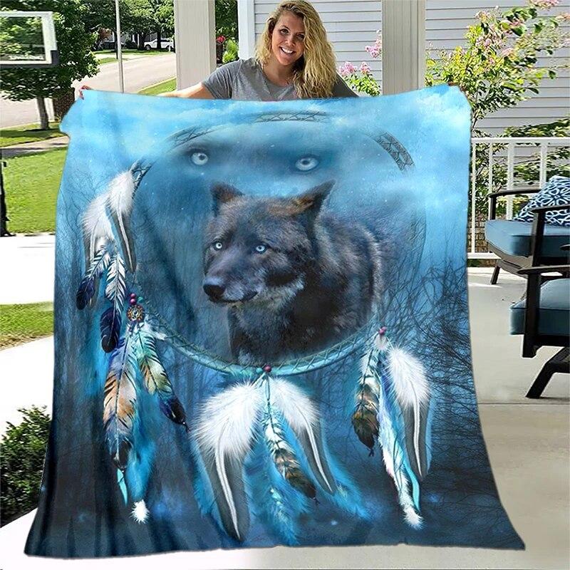 Art Fantasy Wolf Soft Plush Sofa Bed Throwing Cartoon Picnic Blankets Modern Flannel Blanket Gedruckt Bettdecke Geschenk Gift