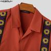 INCERUN Summer Men Lapel Short Sleeve Button Embroidery Casual Loose Short Shirts