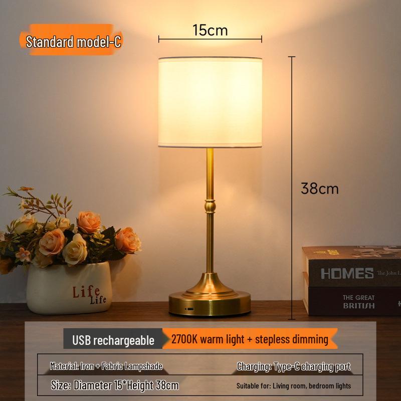 Vintage French Retro Rechargeable Bedside Lamp - High-End Creative Table Lamp for Bedroom Decor