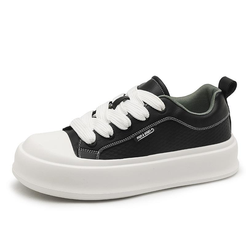 Thick-soled new round head leather surface breathable casual shoes four seasons new low-top wear-resistant board shoes
