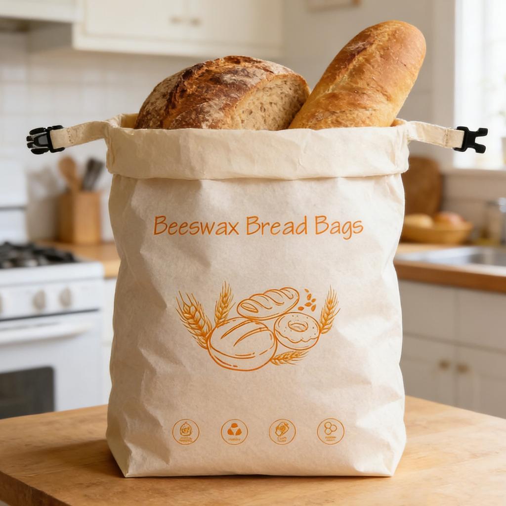 Organic Cotton Bees Wax Food Storage Bag with Elastic Bands and Carabiner Sustainable Kitchen Essential For Bread Cheese
