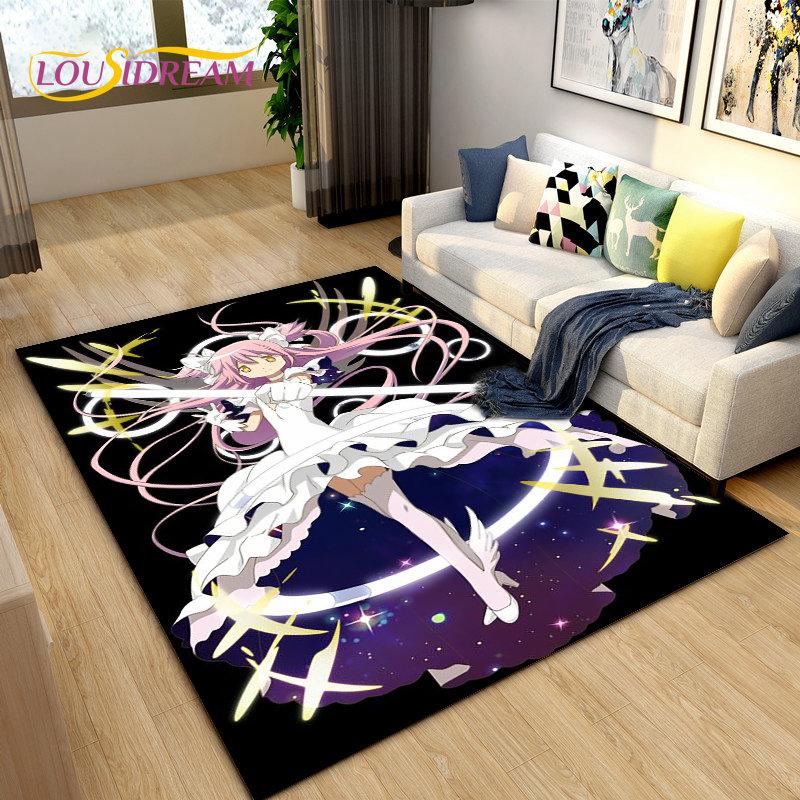 Puella Magi Madoka Magica Cartoon Area Rug,Carpet Rug for Living Room Bedroom Sofa Doormat Decoration, Kids Non-slip Floor Mat