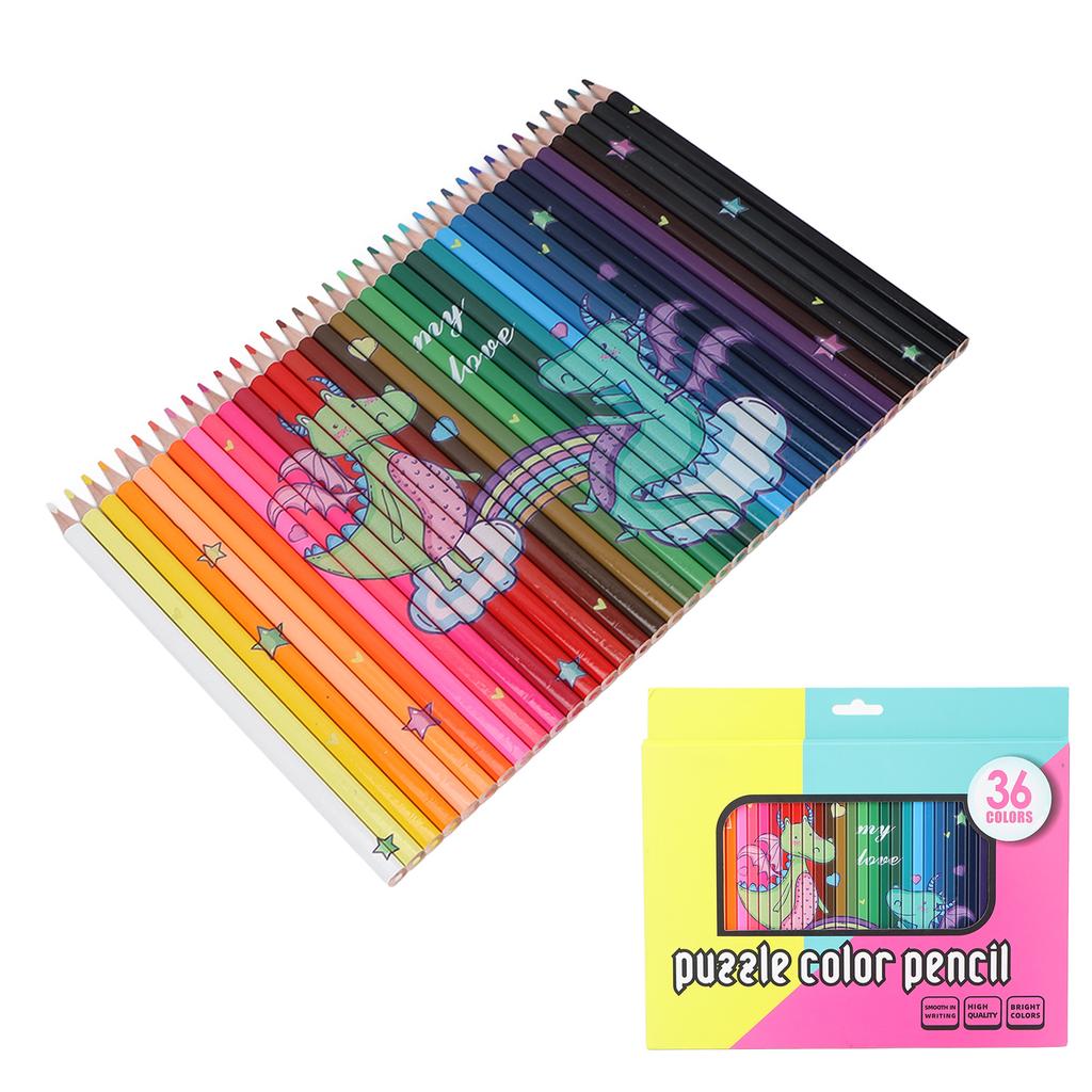 36Pcs Puzzle Colored Pencil Bright Colors Cute Pattern Jigsaw Design Oily Colored Pencils for
