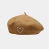 Französische Baskenmütze Frau Liebe Bestickte Woll-Baskenmütze Herbst Winter Hüte für Mädchen Beanie Wollmütze Vintage Kappe Schwarze Malermütze Damen Filzhut Baskenmützen