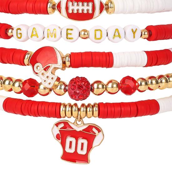 Game Day Bracelets Stackable Sports Football Charm Bracelets Elasticated Football Themed Bracelets Set for Women Men Football Fans Boho Summer